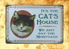 Outdoor Wall Art It's Cat's House We Just Pay Mortgage Metal Sign