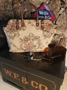 TAPESTRY "OLD WEST" CARPET Drs BAG PURSE SATCHEL TRAVEL BAG LEATHER HANDLES MED  - Picture 1 of 5