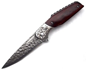 Gentleman's Folding Pocket Knife, Rosewood Handle, Damascus Look, Gift for men - Picture 1 of 15
