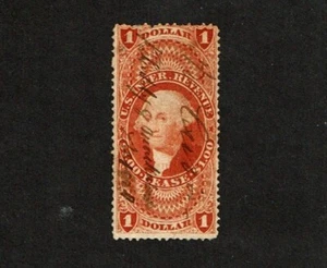1862-71 Revenue First Issue Wash.$1 Red LEASE Sc#R70c Great Pen Cancel - Picture 1 of 1