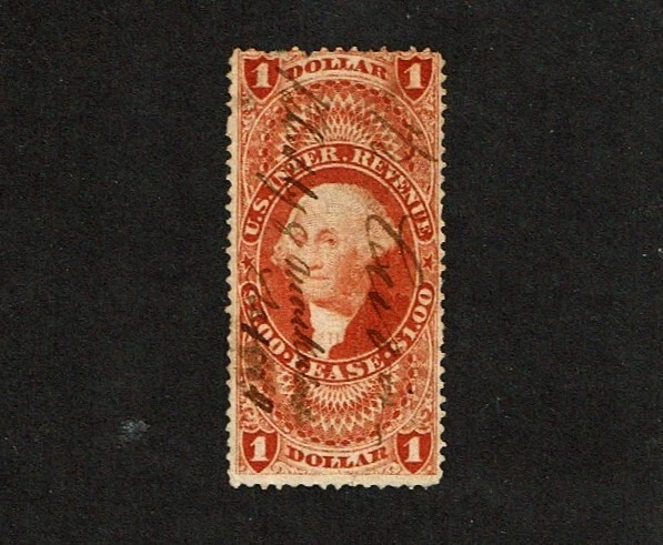1862-71 Revenue First Issue Wash.$1 Red LEASE Sc#R70c Great Pen Cancel - Image 1 of 1
