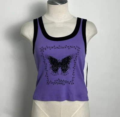 Obey Women's Cropped Tank Top Butterfly and Thorns Purple Flower Size S NWT - Image 1 of 4
