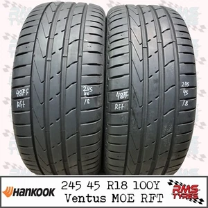 245 45 R 18 x2 Hankook 100Y MOE RUNFLAT Part Worn Used Tyres 24545R18x2 6.4++mm - Picture 1 of 16