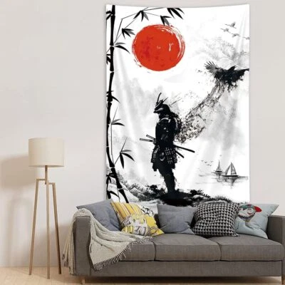 Samurai Zen Schwarz Weiß Poster XXL Wandteppich Wandbehang Fototapete Wandtapete - Bild 1 von 4