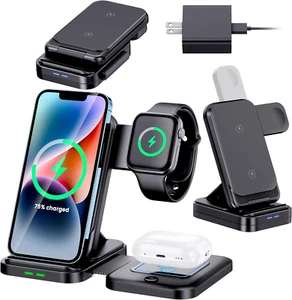 Foldable Wireless Charging Station for iPhone 14/13/12 Airpods Watch Charger - Picture 1 of 13