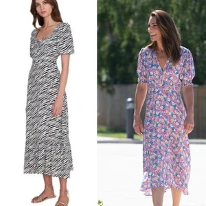 Faithfull the Brand Marie Louise Midi ASO ALT Kate Middleton Dress Zebra Print 4 - Picture 1 of 5