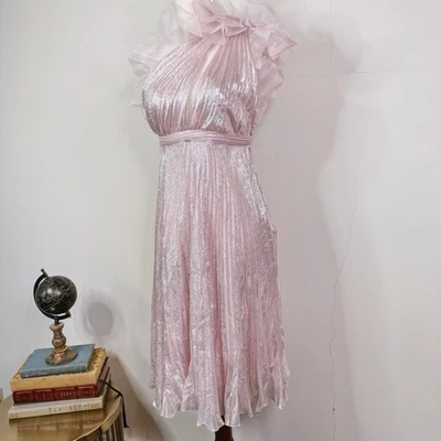 Giambattista Valli Midi Dress Size 42 Pleated Silk Babydoll Princess Romantic - Image 1 of 4