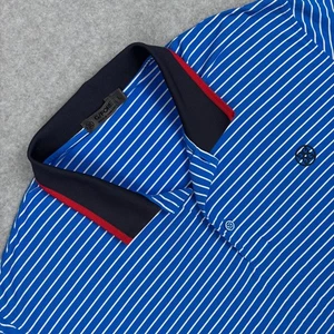 Camisa G Fore Para Hombres Grande Polo de Golf Azul Rayas Borde en Contraste Hoja Cresta Logo - Imagen 1 de 11