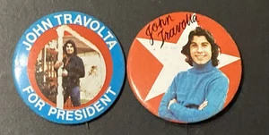 1976 John Travolta Pinback Buttons John For President and John With White Star - Picture 1 of 2