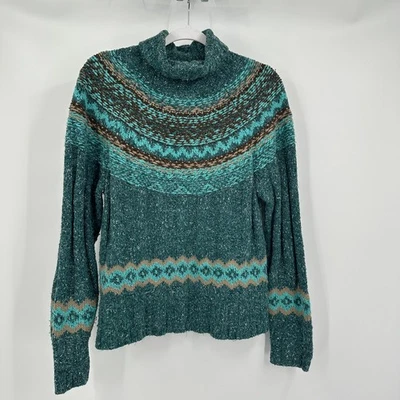 Suéter feminino Dressbarn Fair Isle tamanho M verde nórdico aconchegante inverno malha ski lodge - Imagem 1 de 4