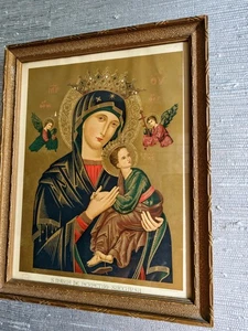Jungfrau Maria Unsere Liebe Frau von der Immerwährenden Hilfe Religiöser Druck Antik Gerahmt - Bild 1 von 12