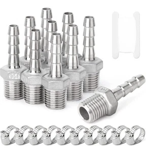 10PCS 304 Stainless Steel Hose Barb Fittings 1/4" Barb x 1/4" MNPT - Picture 1 of 7