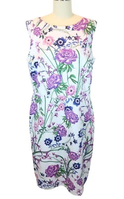TALBOTS Purple Floral Sateen Botanical Gardens Sheath Dress Size 12 Cotton - Image 1 of 4