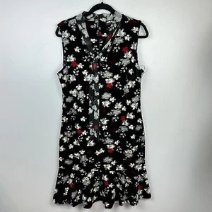 Karl Lagerfeld Paris Dress Womens 12 Black Red Floral Sleeveless Velour Ruffle E - Picture 1 of 8