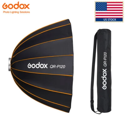 US Godox QR-P120 120cm Quick Setup Deep Parabolic Softbox Bowens for VL150 UL150 - Image 1 of 4