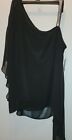 Roz & Ali Sexy Black Dress Shirt Bling Shoulder Blouse Womens Size L Large New