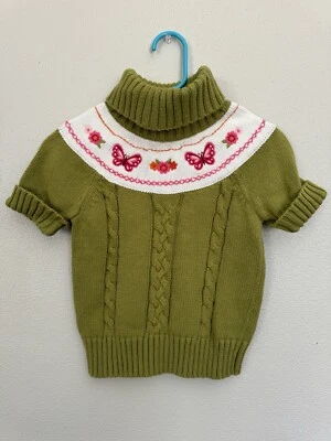 Gymboree Preppy Butterfly Green Short Sleeve Sweater With Turtleneck Size XS 3-4 - Image 1 of 4