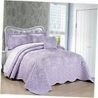  Damask 4 Piece Bedspread Set,Scalloped Edge 120" x 120" Lavender Fog