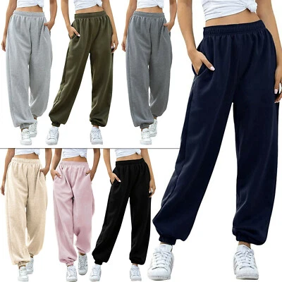 Womens Plain Joggers Sweatpants Fleece Tracksuit Jogging Bottoms Gym Sport Pants - Image 1 of 2