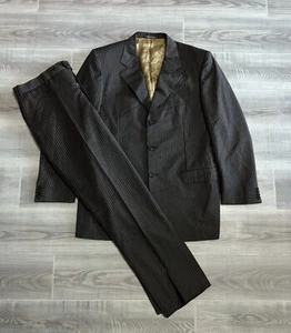 CORNELIANI Black Flannel Striped WOOL & CASHMERE Modern Suit Men’s Size 52 - Picture 1 of 18