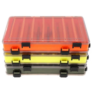 Double Sided Tackle Storage Box14 Tray Plastic Fishing Lure Bait Organizer Case - Picture 1 of 12