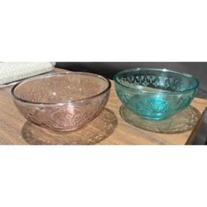 Pioneer Woman-Set of 2-Embossed Glass Prep Bowls-Dipping Bowls-Purple and Teal - Picture 1 of 5