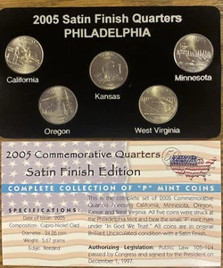 2007 P 50 STATE SATIN COMMEMORATIVE QUARTERS - 5 Coins & Card - No Box & No Case - Picture 1 of 2