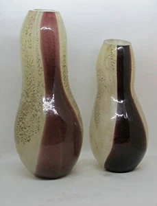 Two Organic Blown Glass Vessels - 11" & 14" - Luminescence w/ Metallic Residue - Picture 1 of 12