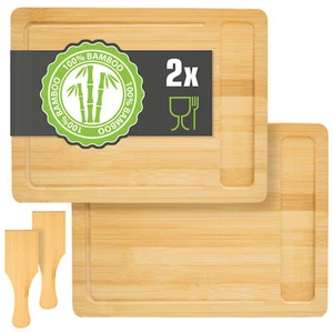 Mit Auffangschale: 2er Set Schneidebrett Bambus 30x22 Holzbrett Frühstücksbrett - Bild 1 von 10