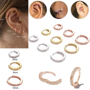 Crystal Helix Cartilage Tragus Septum Hoop Ring Earring Lip Nose Piercing Stud - Picture 1 of 10
