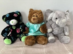 Build A Bear Lot Plush Elephant Fuzzy Brown Bear Black Neon Smiley Teddy 14-18in - Picture 1 of 10