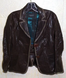 C9 Garmany Red Bank Dark Brown Leather Jacket Stripe Lined XL Blazer - Picture 1 of 12