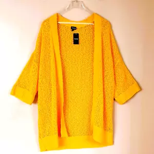 Torrid Yellow Open Stitch Cardigan 4X Short Sleeved Loose Fit Sweater Stretch - Picture 1 of 9
