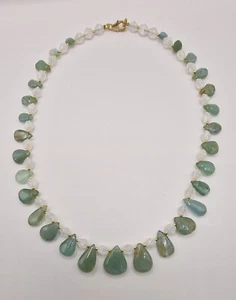 Aquamarine Fringe Style Necklace Sterling Silver Vermeil Handmade - Picture 1 of 6