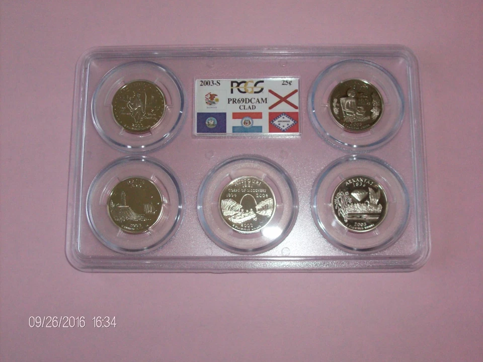 2003 S CLAD QUARTER PROOF 5 COIN SET  PCGS PF69 DEEP CAMEO (IL,AL,ME,MO,AR)(#2) - Image 1 of 1