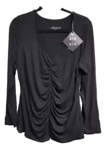 Ava & Viv Women's Long Sleeve Ruched Front Stretchy Top Black Size X (14W) - Picture 1 of 2