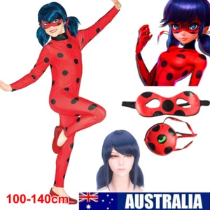 Book Week Girls ladybug Jumpsuit Outfits Cosplay Tight Costume Fancy Dress Wig - Picture 1 of 15