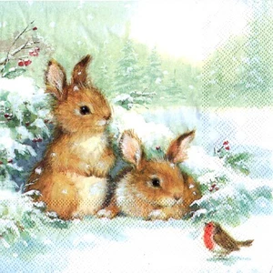 Papierservietten Weihnachten Lappen im Schnee. Pappservietten Weihnachten Hasen - Bild 1 von 1