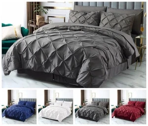 8 Piece Pinch Pleat Pintuck Comforter Set Bed-in-a-Bag Comforter Cal King/King - Picture 1 of 53