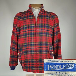 Vintage Pendleton Womens Jacket Red Plaid Coat Pocket Size Small Tall Zip Wool - Picture 1 of 10