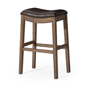 Maven Lane Adrien Saddle Barstool Walnut Finish w/ Marksman Saddle Vegan Leather - Picture 1 of 6