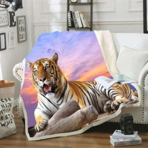 Sunset Glow Tiger Crouching 3D Warm Plush Fleece Blanket Picnic Sofa Couch - Imagen 1 de 4