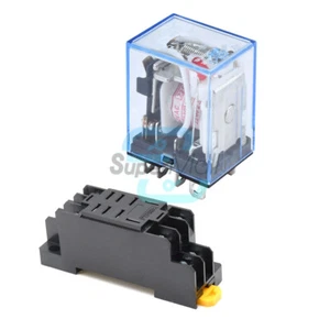 24V 110V AC/DC Coil Power Relay LY2NJ MY4NJ DPDT 8Pin HH62P JQX-13F + Base US - Picture 1 of 15