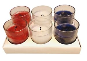 Glass Votive Candles Patriotic USA Red White Blue 6 Pack