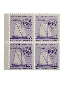 US Stamps Block of 4 - 3 Cent Shipbuilding Stamps 1957 Vintage Postage Virginia - Picture 1 of 4
