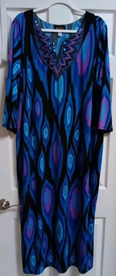Bob Mackie носимый искусства фиолетовый синий павлин перо печать кафтан платье размер XL - Изображение 1 из 4