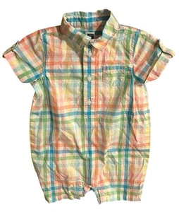 👶 Janie & Jack Baby Boys 6-12M Plaid Button Up Romper Spring Summer - Picture 1 of 7