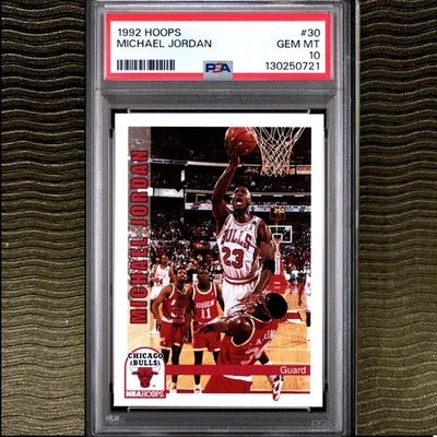 1992 Hoops #30 MICHAEL JORDAN PSA 10 GEM MINT The GOAT w/ Olajuwon - Image 1 of 2