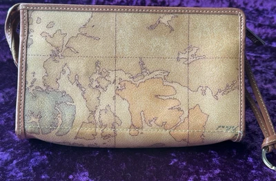 Bolso de Mano Alviero Martini Cremallera Grande Cartera Geo Mapa Mundo Tostado De Colección Cuero Italia Foto 1 de 4