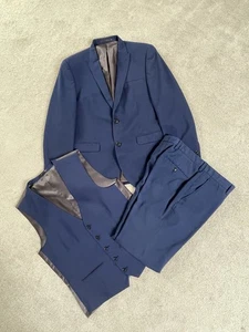 Next Blue Slim Fit 3 Piece Suit - Jacket 40R, Waistcoat 40L, Trousers 34L - Picture 1 of 19